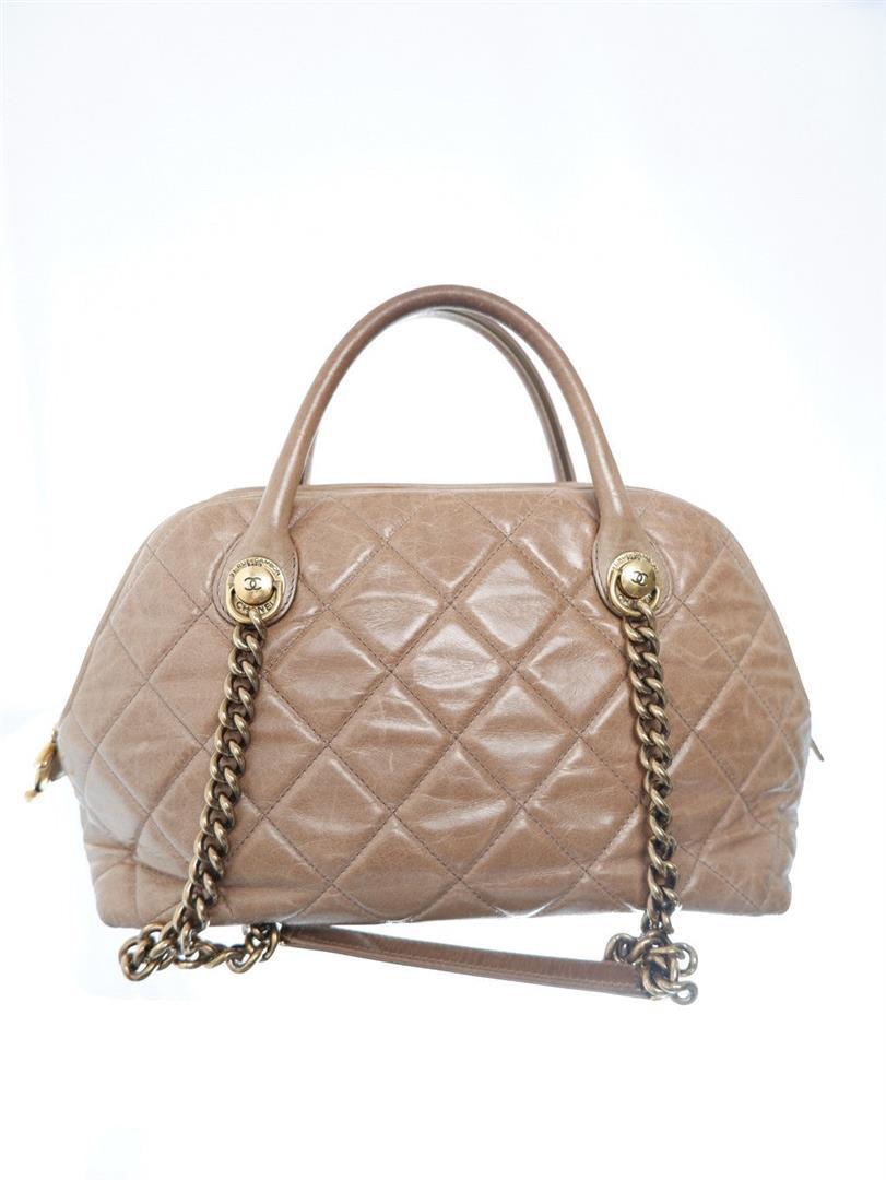 Chanel Quilted Castle Rock Brown Bowler Bag