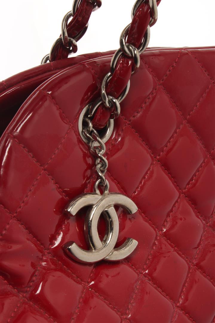 Chanel Red Quilted Patent Bowling Chain Shoulder Bag