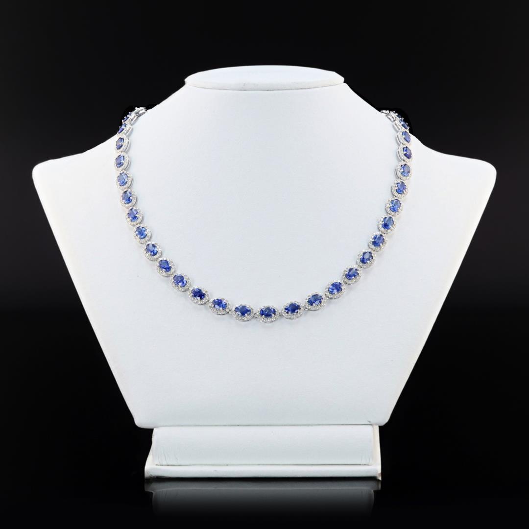 25.02 ctw Blue Sapphire and 6.80 ctw Diamond 14K White Gold Necklace