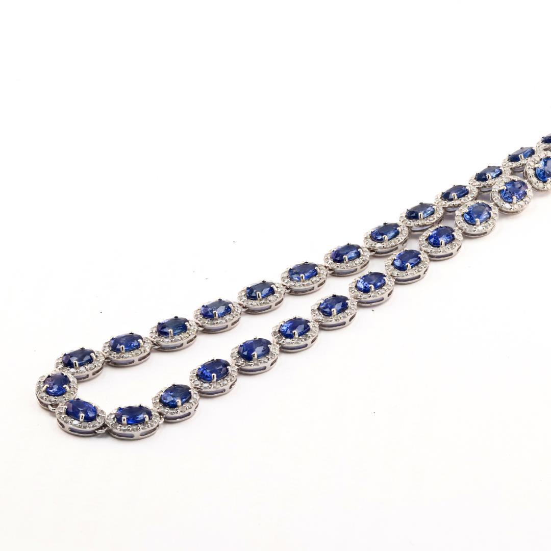 25.02 ctw Blue Sapphire and 6.80 ctw Diamond 14K White Gold Necklace