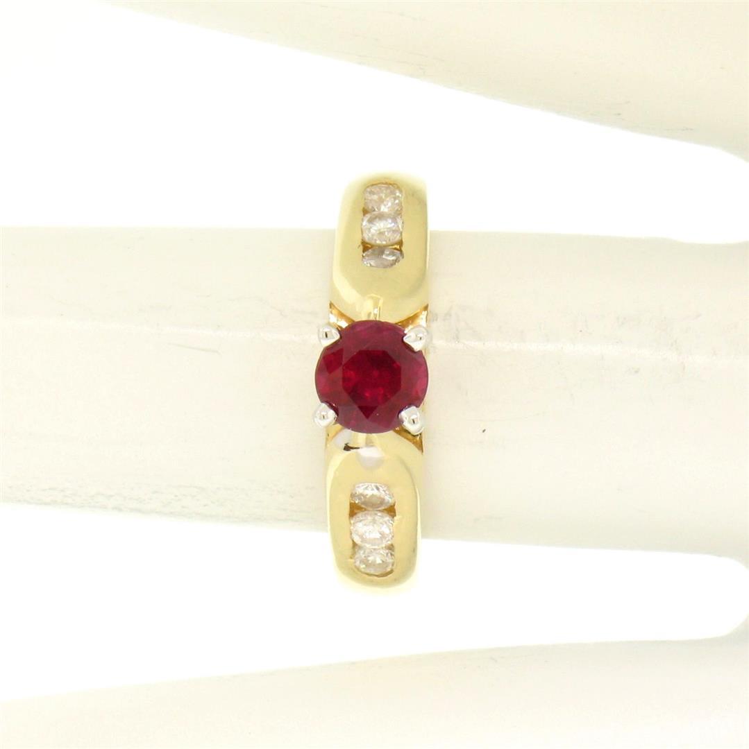 14k Yellow Gold 0.77 ctw Round Ruby Solitaire Engagement Ring w/ Diamond Accents