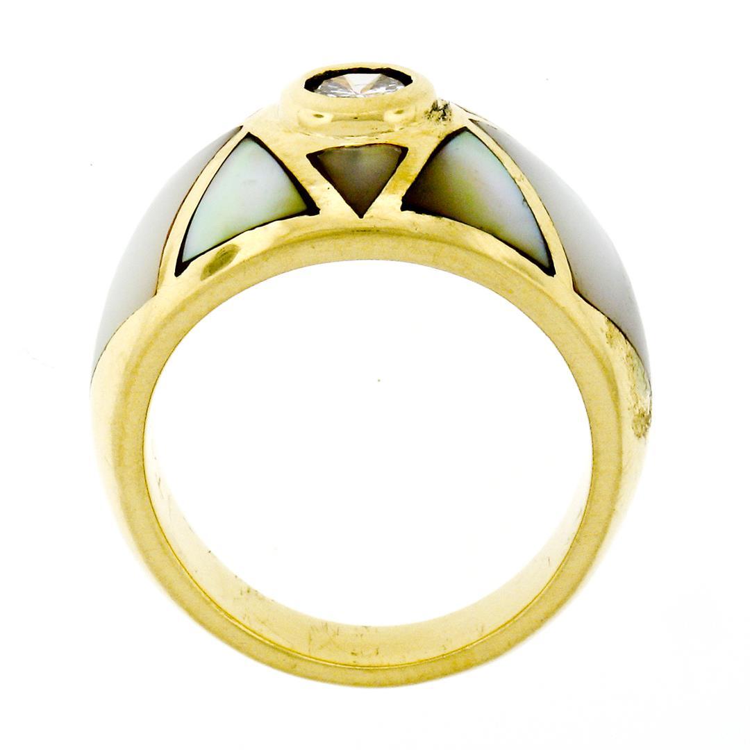 18K Yellow Gold .33 ctw Diamond Mosaic Inlaid Mother of Pearl Domed Wide Band Ri