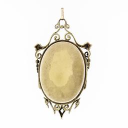 Antique Victorian 14k Gold Seed Pearl & Black Enamel Etched Oval Locket Pendant