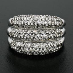 Vintage .900 Platinum 1.30 ctw Pave Diamond Wide Domed Triple Stacked Band Ring