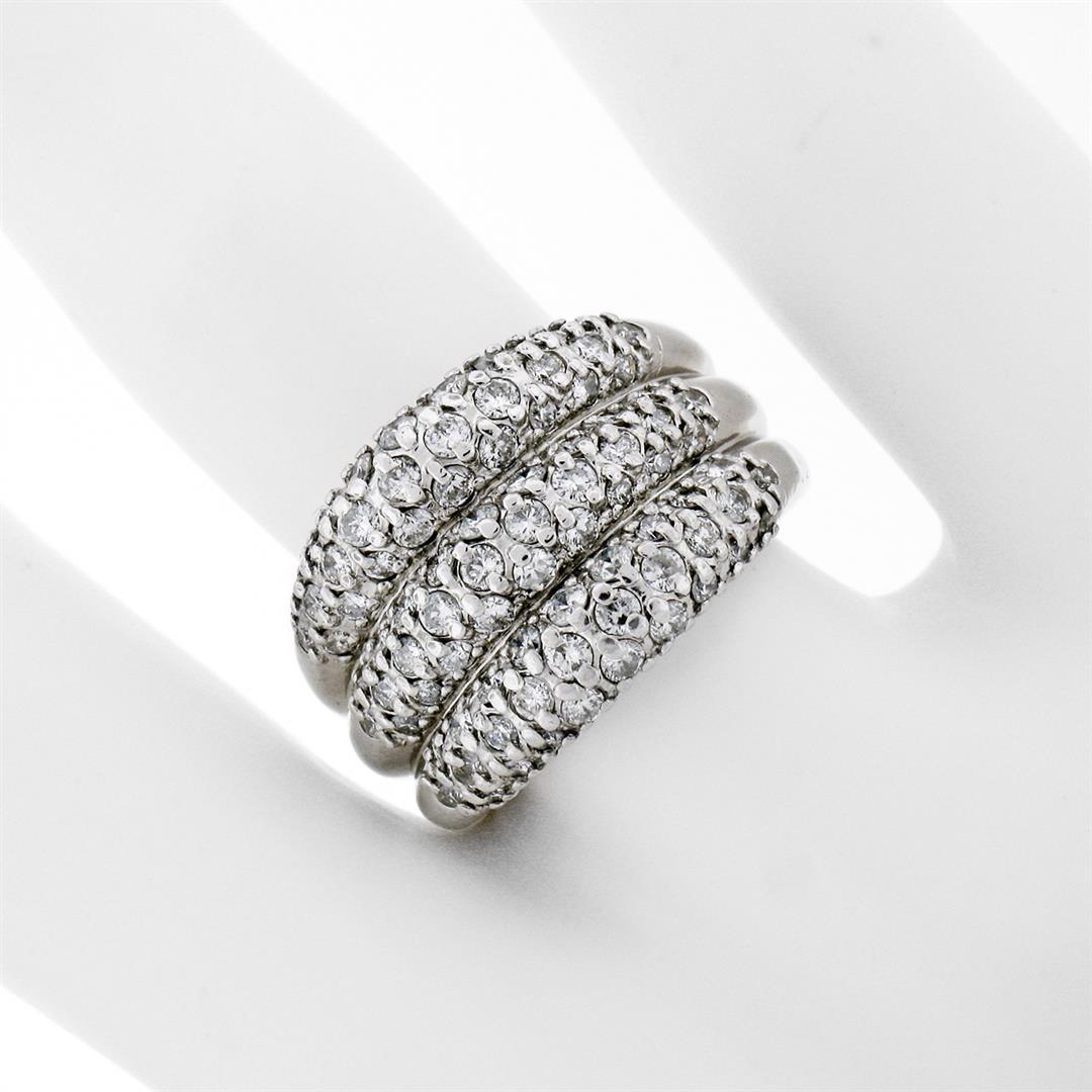 Vintage .900 Platinum 1.30 ctw Pave Diamond Wide Domed Triple Stacked Band Ring