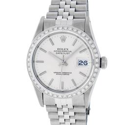 Rolex Mens Stainless Steel Silver Index 36MM Diamond Datejust Wristwatch