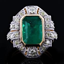 3.31 ctw Emerald and 0.84 ctw Diamond 18K Yellow and White Gold Ring (GIA CERTIF