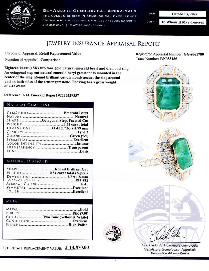 3.31 ctw Emerald and 0.84 ctw Diamond 18K Yellow and White Gold Ring (GIA CERTIF