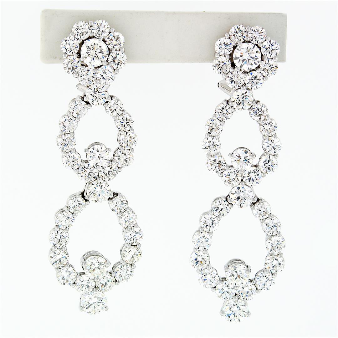 Platinum 14.92 ctw Round VVS G Diamond Long Dangle Drop Fiery Statement Earrings