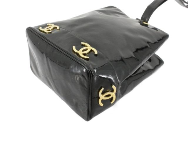 Chanel Black Patent Leather CC Shoulder Bucket Bag