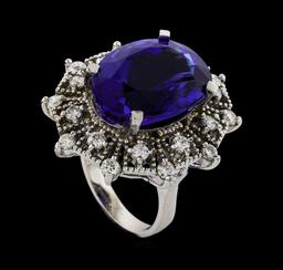 GIA Cert 19.97 ctw Tanzanite and Diamond Ring - 14KT White Gold