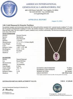 14KT White Gold 71.43 ctw Kunzite and Diamond Necklace