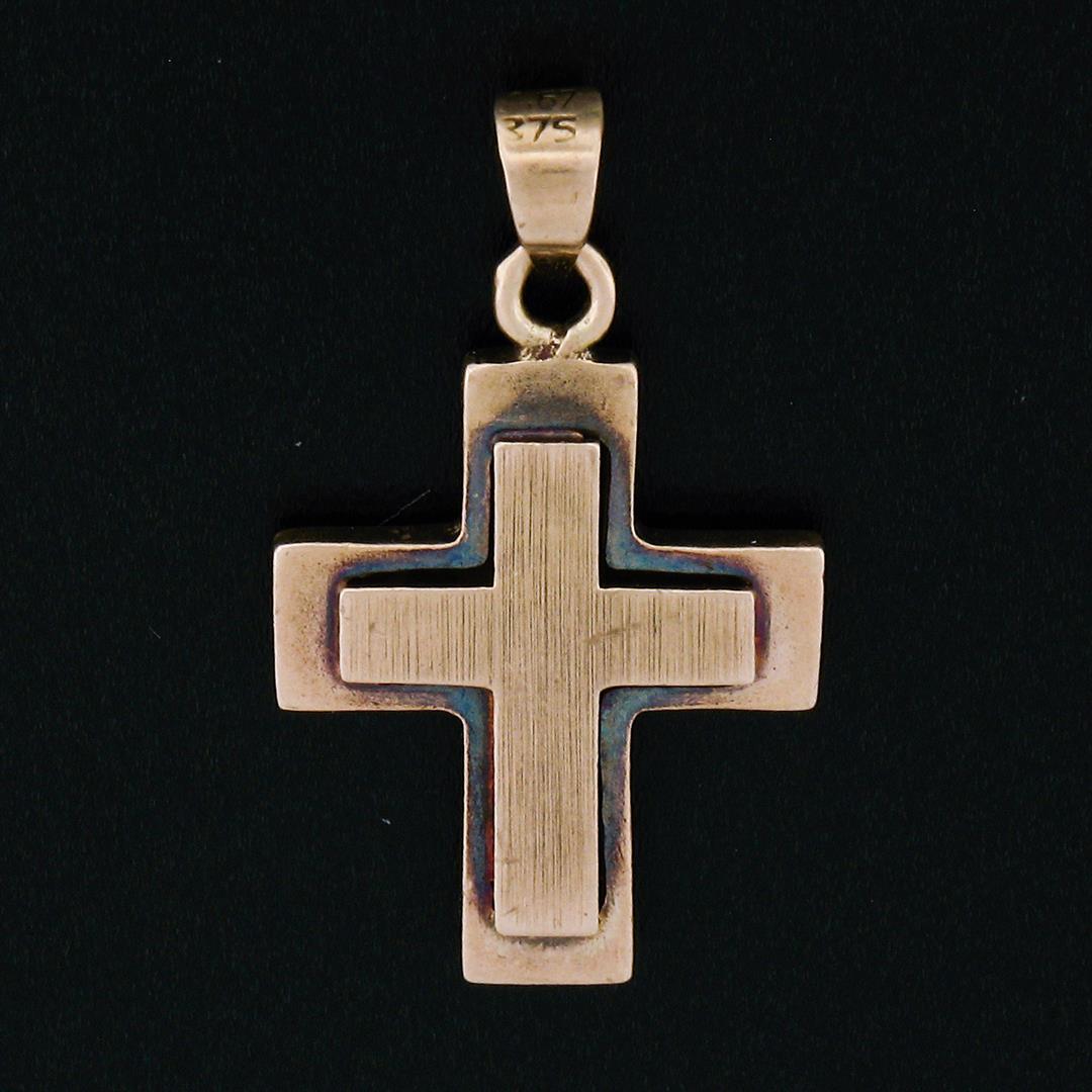 Victorian 8k Rose Gold Reversible Brushed Finish Cross Pendant