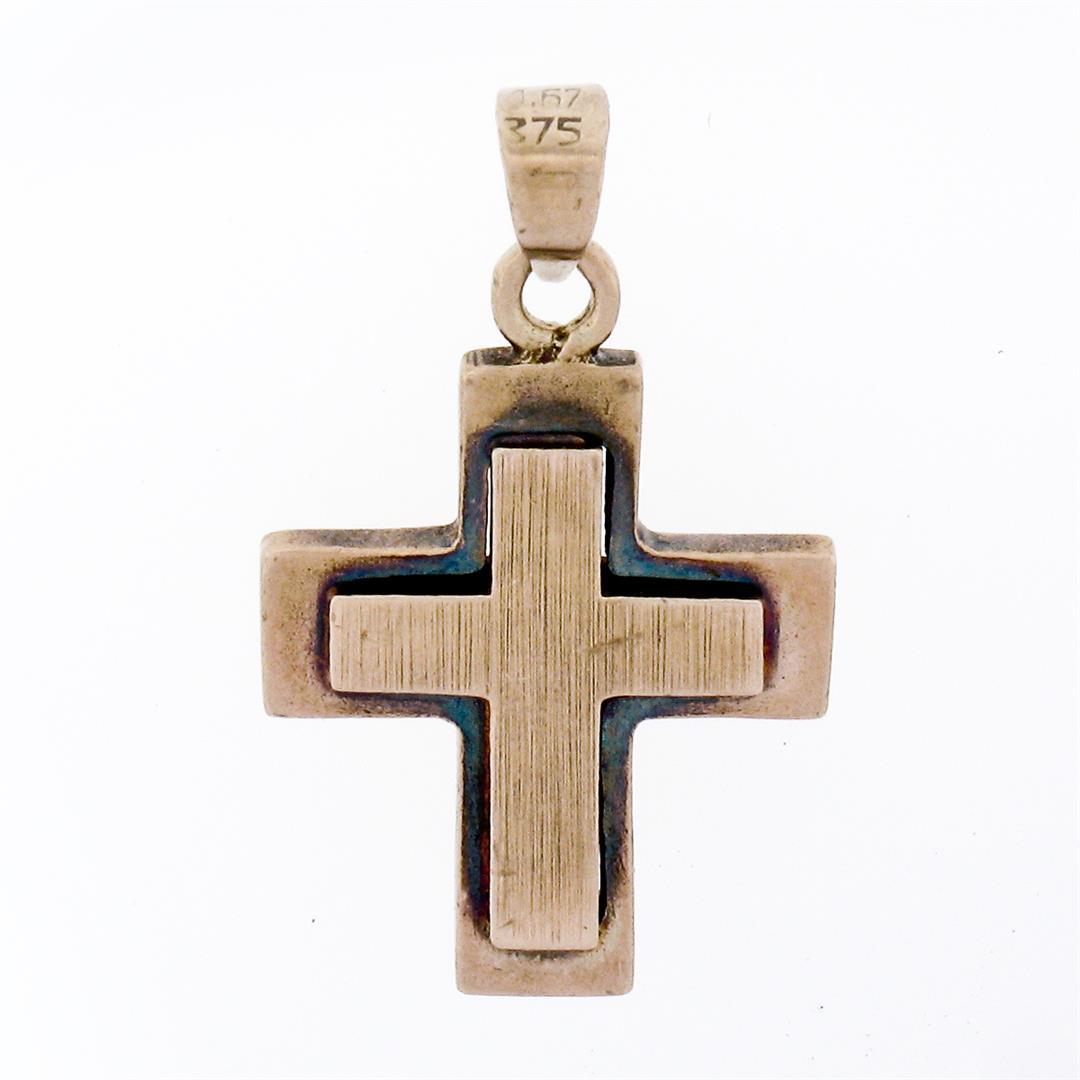 Victorian 8k Rose Gold Reversible Brushed Finish Cross Pendant