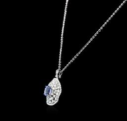 14KT White Gold 3.57 ctw Tanzanite and Diamond Pendant With Chain