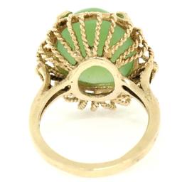 Vintage 14k Yellow Gold Translucent Cabochon Green Jade Twisted Wire Ring Sz 5.5