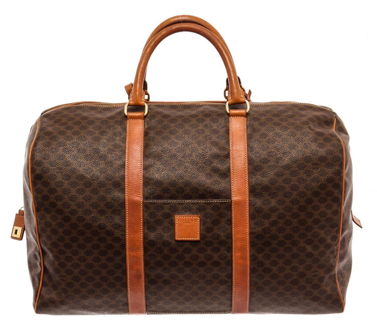 Celine Brown Leather Macadam Boston Bag