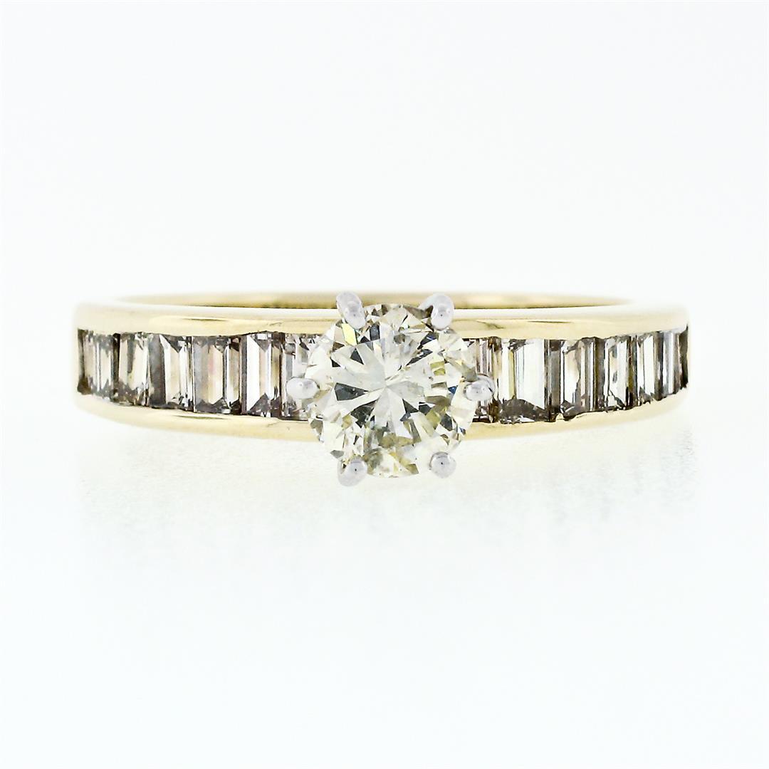 14k Gold 1.41 ctw Round Diamond Solitaire Channel Baguette Promise Engagement Ri