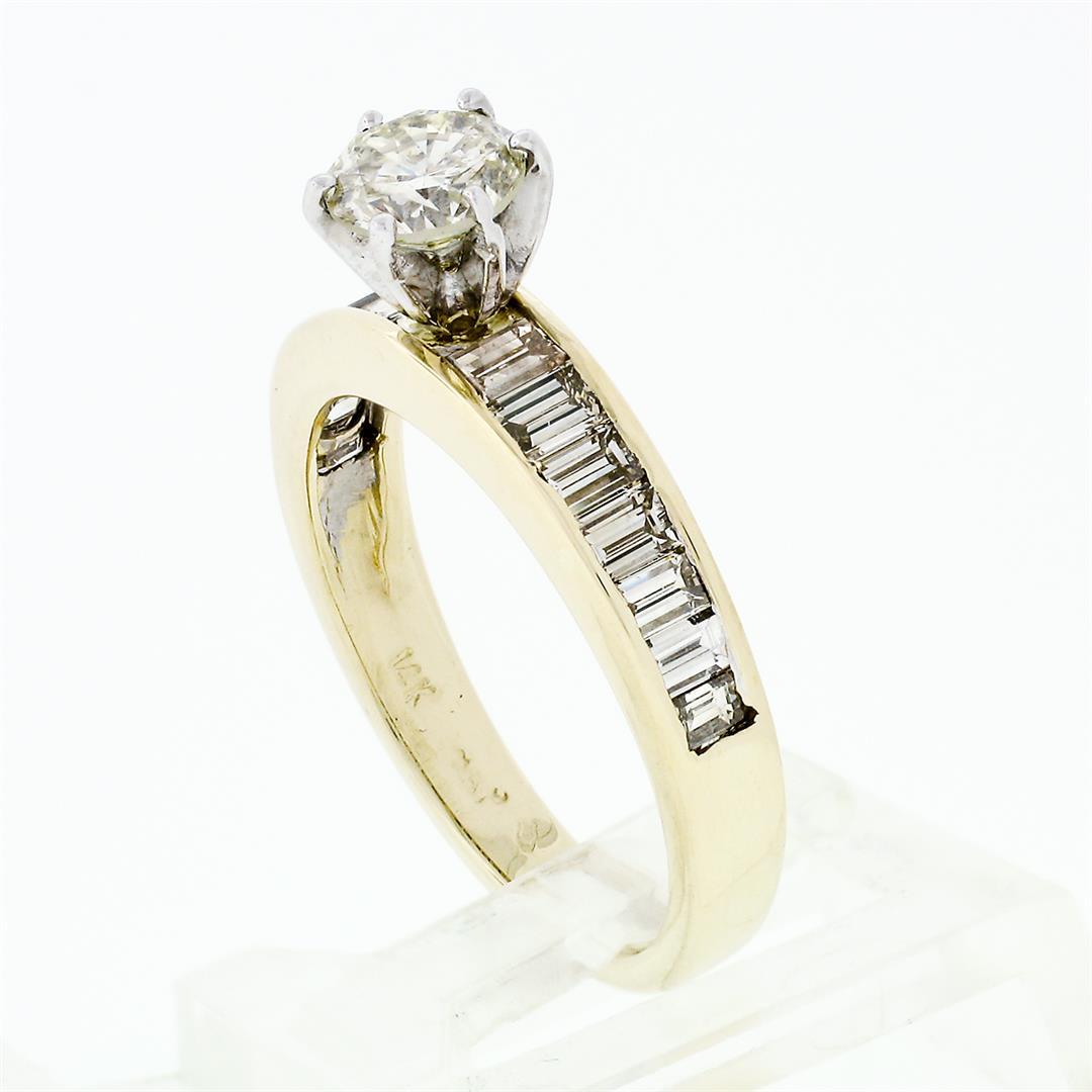 14k Gold 1.41 ctw Round Diamond Solitaire Channel Baguette Promise Engagement Ri