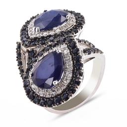 10.57 ctw Blue Sapphire and 0.70 ctw Diamond 14K White Gold Ring