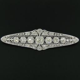 Art Deco Platinum 6.00 ctw Old European and Mine Cut Diamond Filigree Brooch