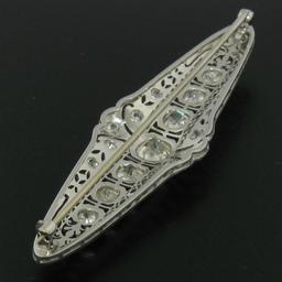 Art Deco Platinum 6.00 ctw Old European and Mine Cut Diamond Filigree Brooch