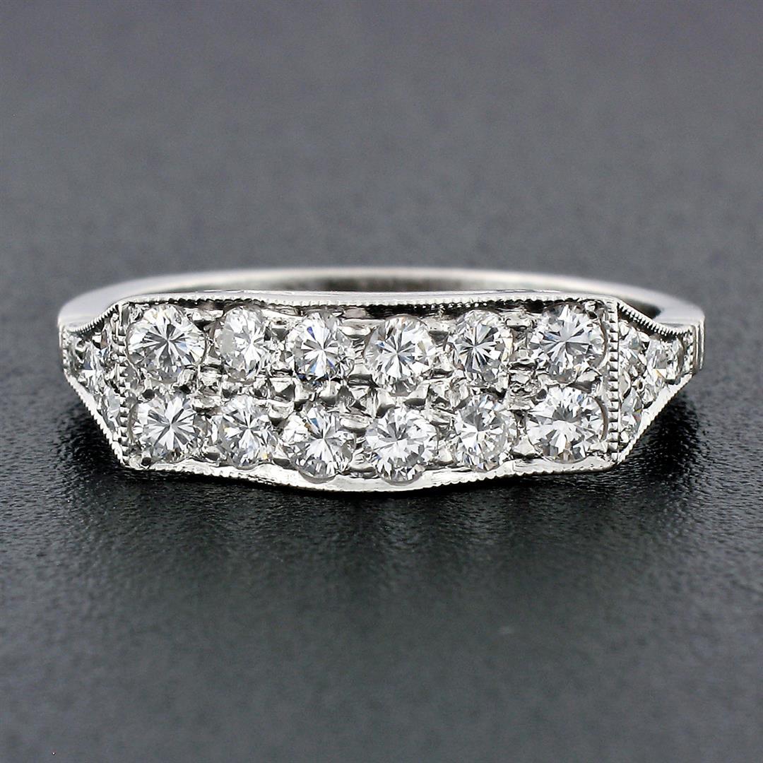 Antique Art Deco Platinum 0.64 ctw Transitional Cut Diamond Two Row Wave Band Ri