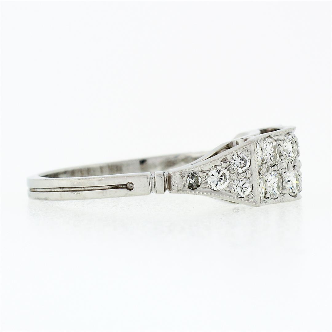 Antique Art Deco Platinum 0.64 ctw Transitional Cut Diamond Two Row Wave Band Ri