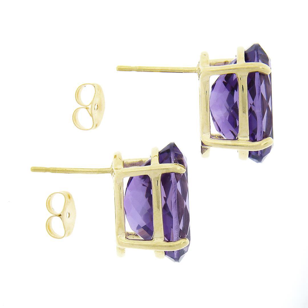 14K Yellow Gold 13.0 ctw Large Oval Prong Set Amethyst Solitaire Stud Earrings