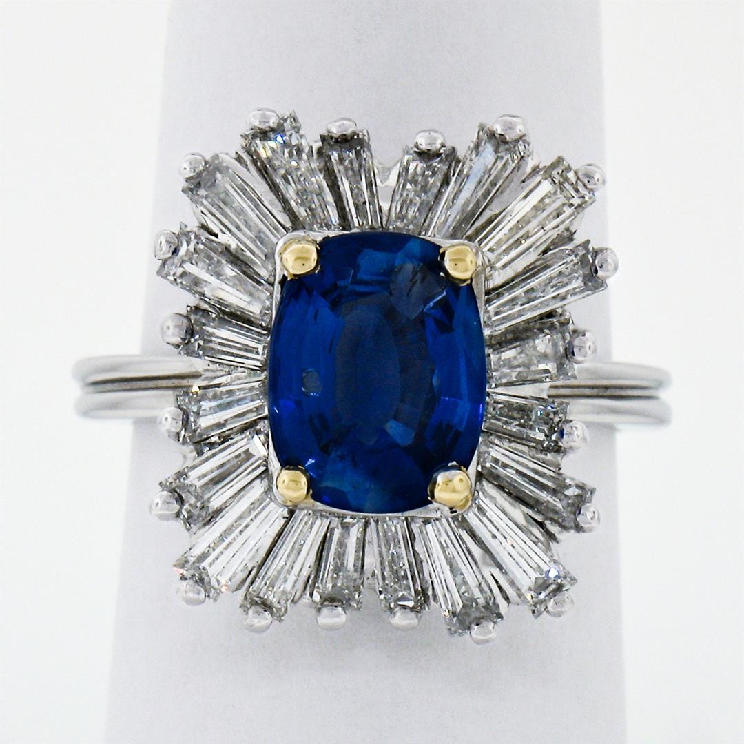 Vintage Platinum 3.43 ctw AGL Cushion Sapphire & Diamond Ballerina Cocktail Ring