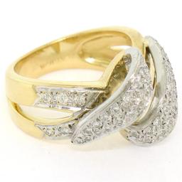 18K Yellow Gold & Platinum .46 ctw Pave Set Diamond Open Swirl Cocktail Ring Sz