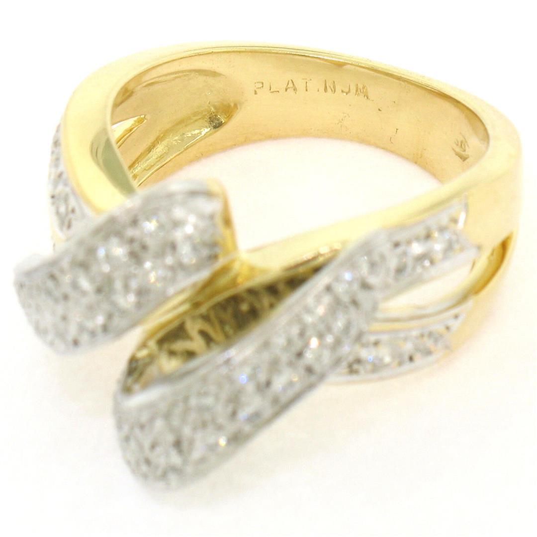 18K Yellow Gold & Platinum .46 ctw Pave Set Diamond Open Swirl Cocktail Ring Sz