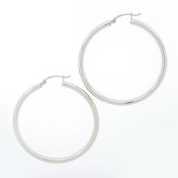 NEW Classic 14K White Gold 1.77" 3mm Plain Polished Round Hoop Snap Earrings