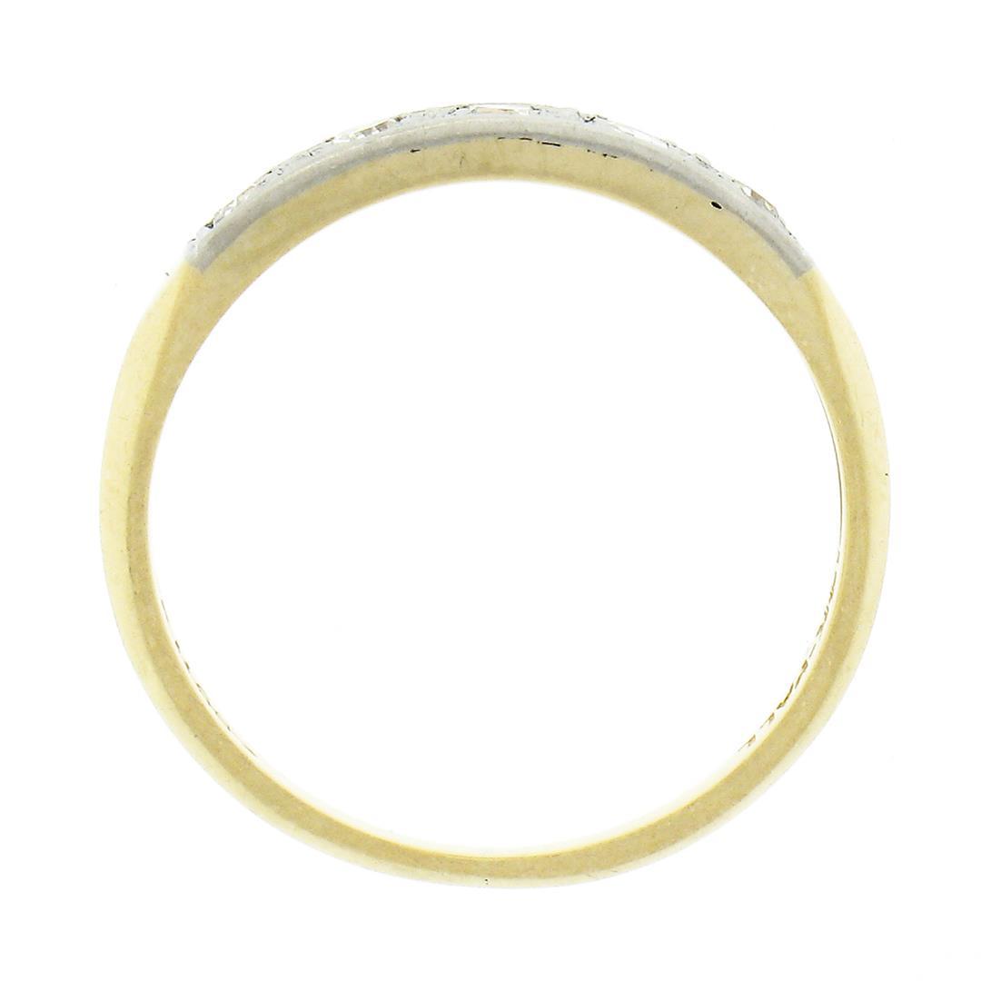 Antique 14k Yellow Gold w/ Palladium Top 0.20 ctw Pave Diamond Wedding Band Ring