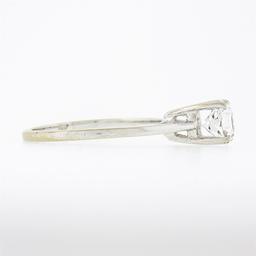 Vintage 14k White Gold High Quality Round Prong Cubic Zirconia Cz Solitaire Ring