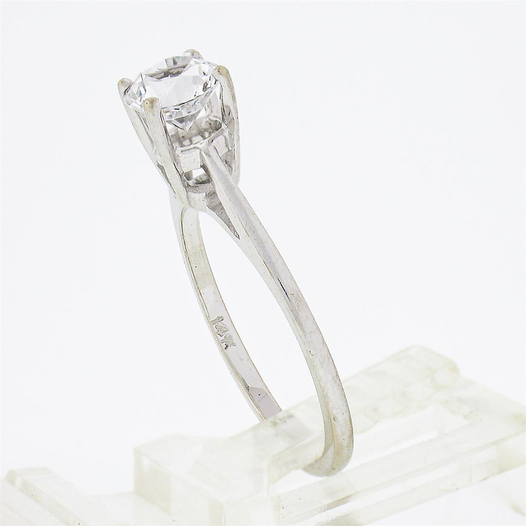 Vintage 14k White Gold High Quality Round Prong Cubic Zirconia Cz Solitaire Ring