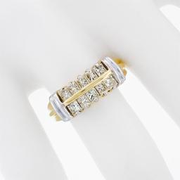 Modern 14k TT Gold 1.10 ctw Princess Cut Diamond 7.40mm Wide Dual Row Band Ring