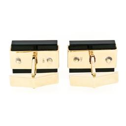 Modernist 14K Yellow Gold Rectangular Black Onyx Brushed Finish Swivel Cuff Link