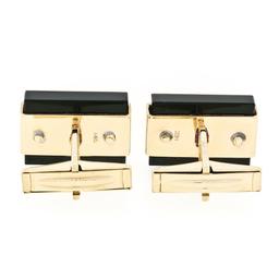 Modernist 14K Yellow Gold Rectangular Black Onyx Brushed Finish Swivel Cuff Link