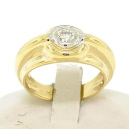 Men's 14k Yellow and White Gold 0.40 ctw Bezel Round Diamond Solitaire Band Ring