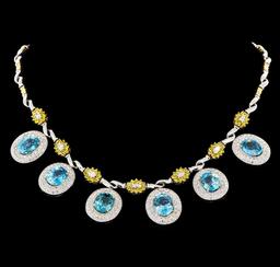 42.82 ctw Blue Zircon and Diamond Necklace - 14-18KT White And Yellow Gold