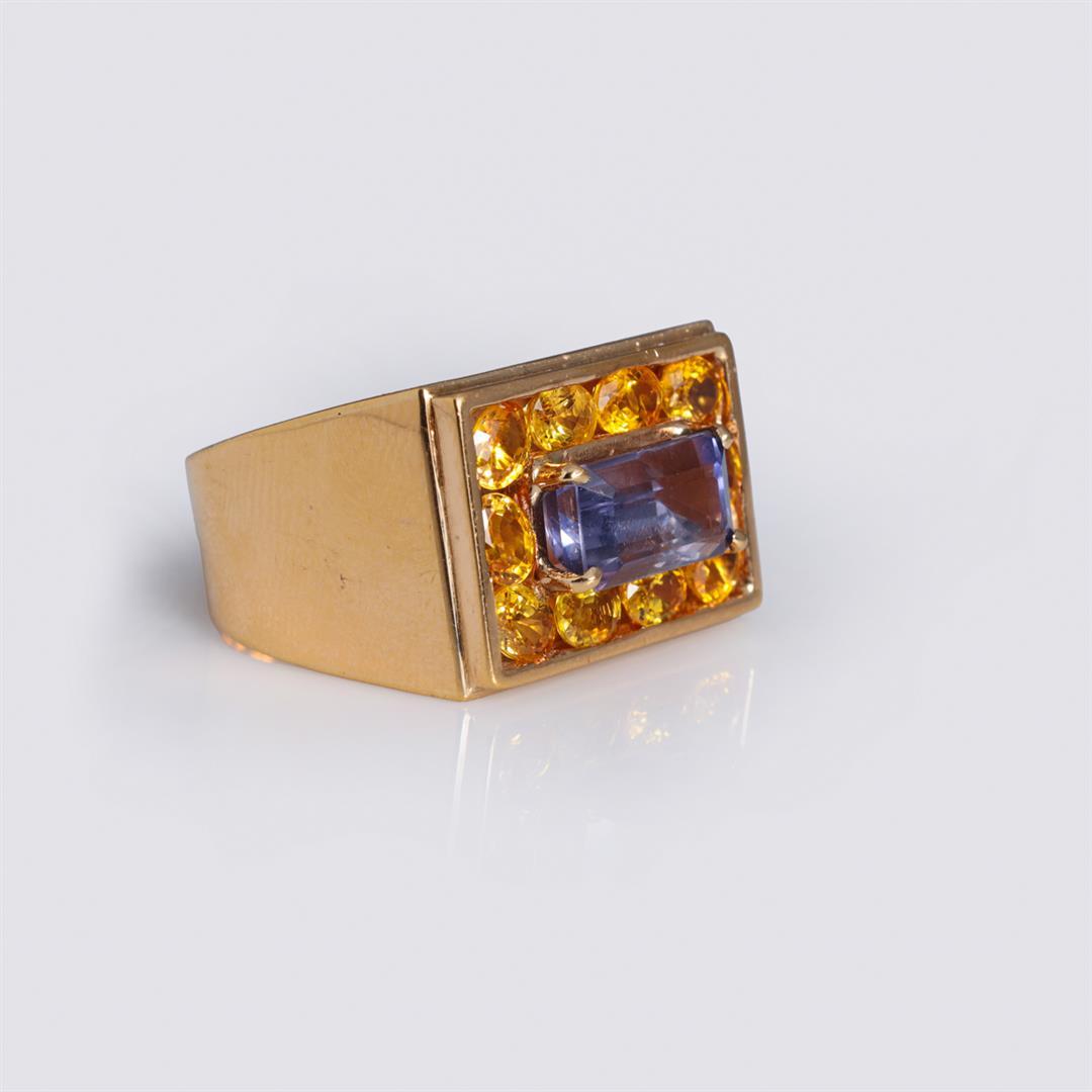 18K Gold Iolite & Yellow Sapphire Ring