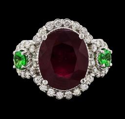 5.91 ctw Ruby, Tsavorite, and Diamond Ring - 14KT White Gold