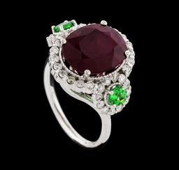 5.91 ctw Ruby, Tsavorite, and Diamond Ring - 14KT White Gold