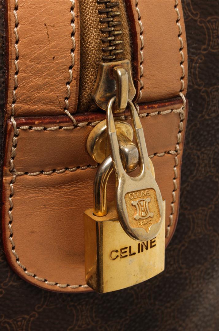 Celine Macadam Pattern Logo Embossed Big Boston Bag Brown