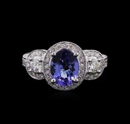 1.75 ctw Tanzanite and Diamond Ring - 14KT White Gold