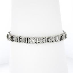 Antique Art Deco 14k White Gold 0.80 ctw European Diamond Filigree Line Bracelet