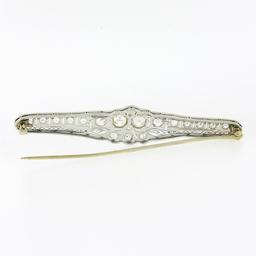 Antique Art Deco Platinum 4.04 ctw Old European Diamond Filigree Bar Pin Brooch
