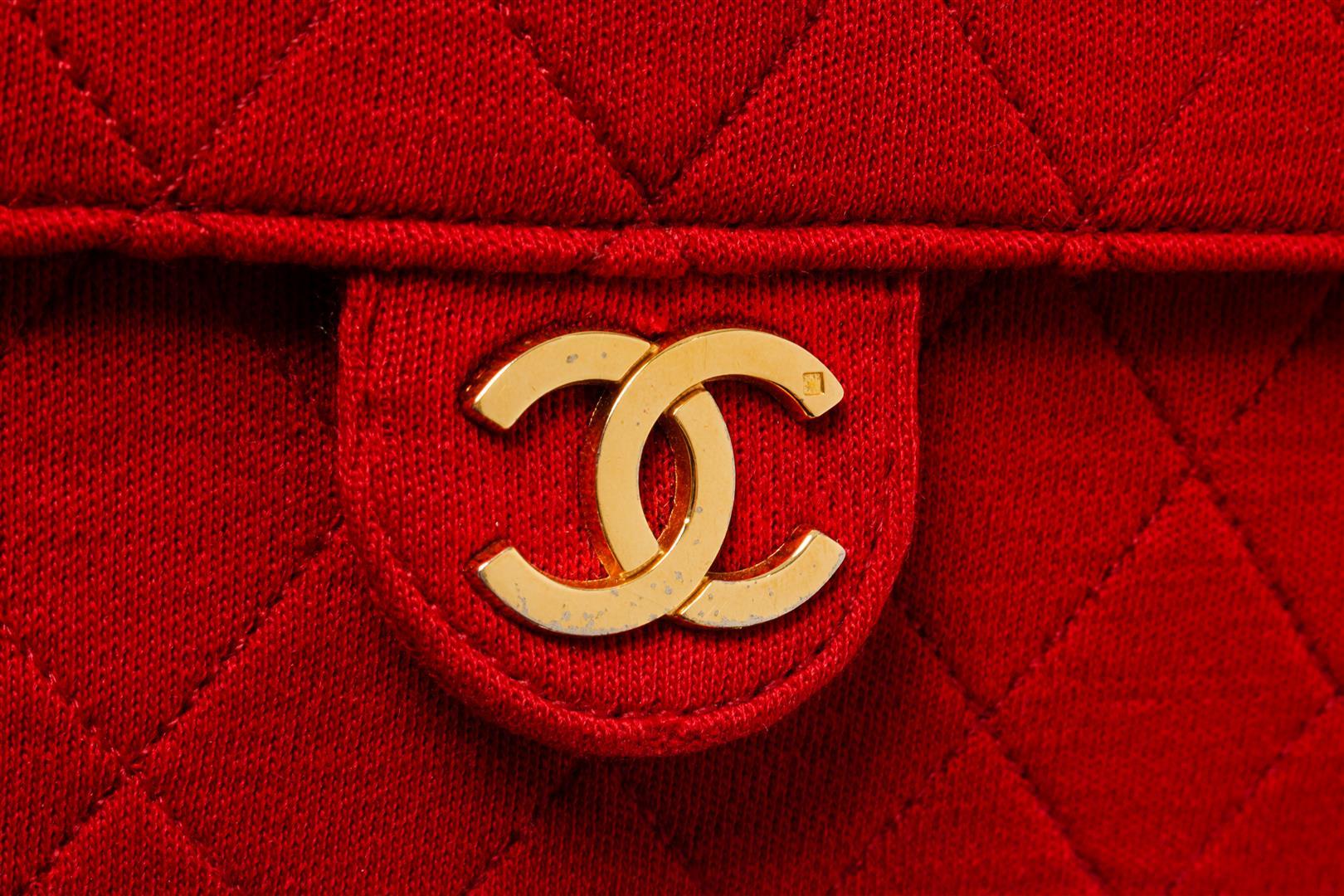 Chanel Red Quilted Fabric Single Flap Bag