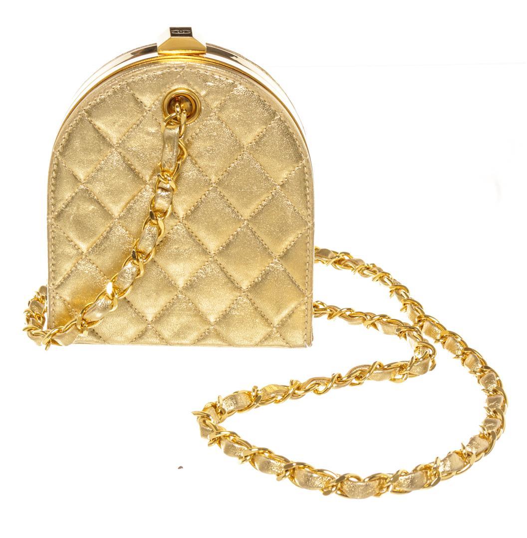 Chanel Vintage Gold Metallic Quilted Leather Frame Mini Clutch Bag